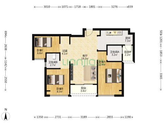 福中福安 3室1厅2卫 97平方