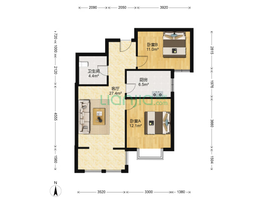 小米国际 2室1厅1卫 85平方