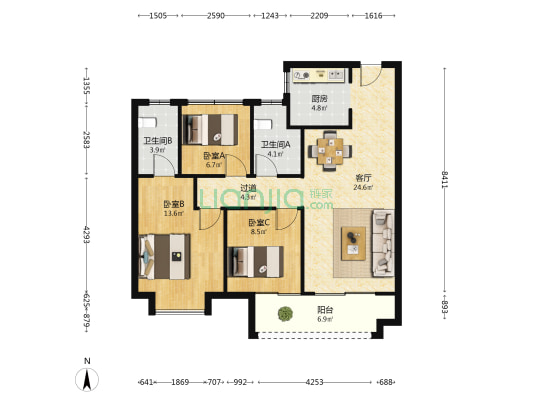 绿地悦滨江 3室1厅2卫 101平方