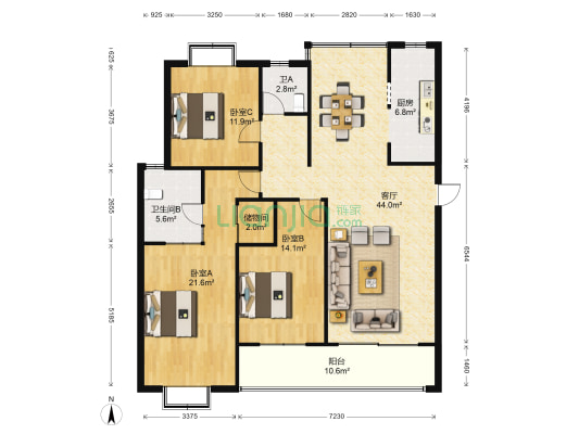 亭林山庄东区 3室1厅2卫 149平方