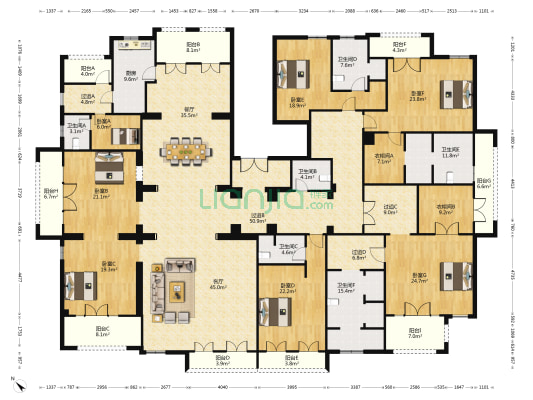 国际公园波尔多庄园 7室2厅6卫 456平方