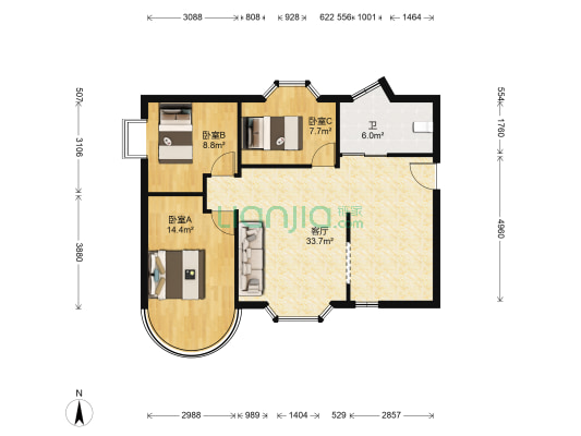 君临天下 3室1厅1卫 100平方