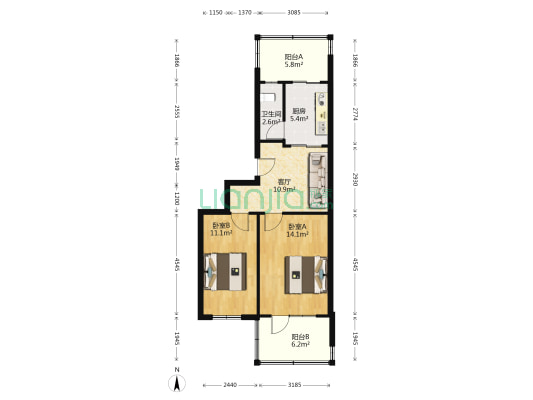 闵子骞路68号 2室1厅1卫 63平方