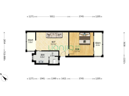 民主一街183号 1室1厅1卫 52平方