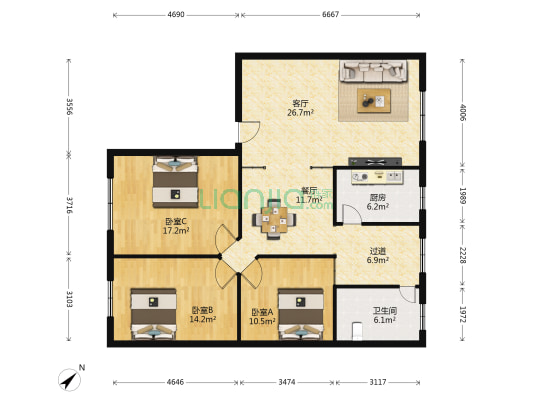 百货公司宿舍金水街 3室2厅1卫 120平方
