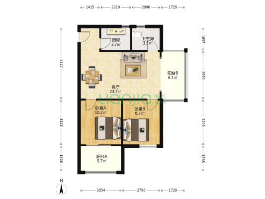 盛龙天誉 2室1厅1卫 87平方