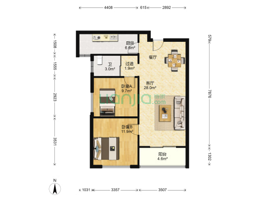 郑州绿都城 2室1厅1卫 80平方