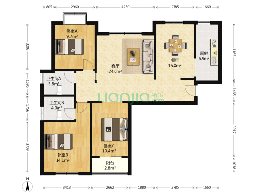 翠园芳邻 3室2厅2卫 123平方