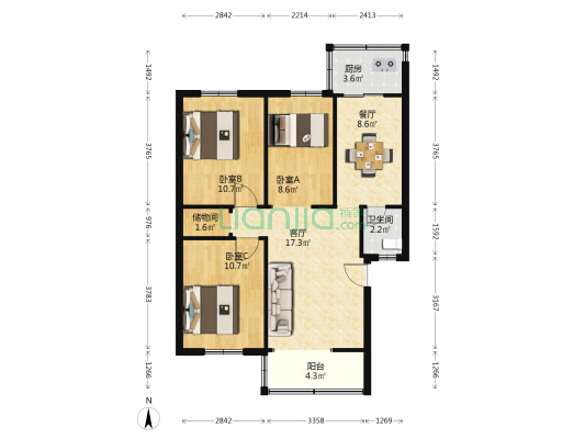 广电小区 3室2厅1卫 77平方