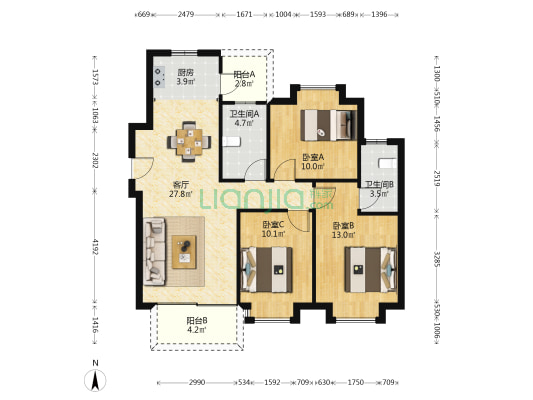 伊景园滨河苑 3室1厅2卫 110平方
