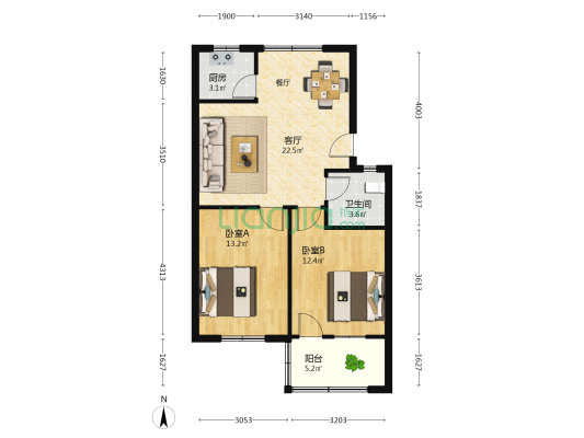 文会街13号 2室1厅1卫 71平方