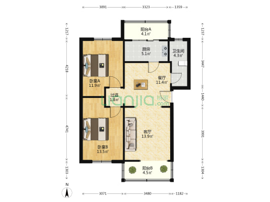 省农行宿舍 2室2厅1卫 85平方