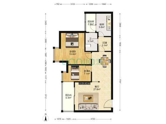 名都花园 2室1厅1卫 99平方