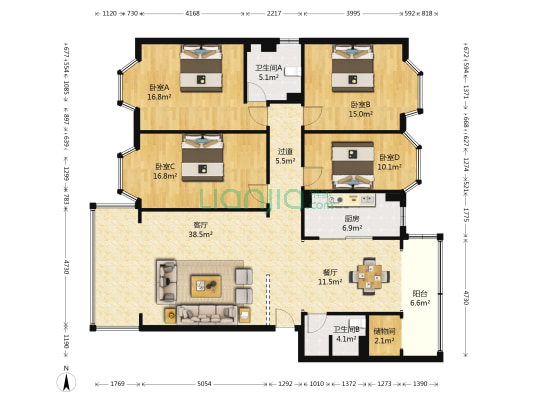 景鑫兰坪酒店住宅 4室2厅2卫 156平方