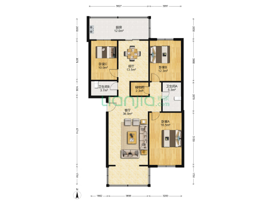 永乐苑翡翠苑 3室2厅2卫 129平方