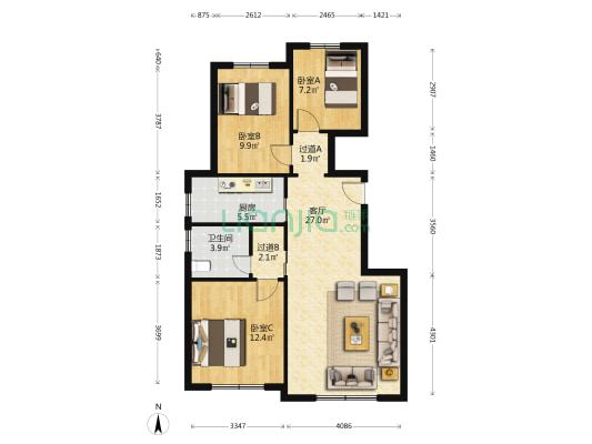融创城融秋园 3室1厅1卫 97平方