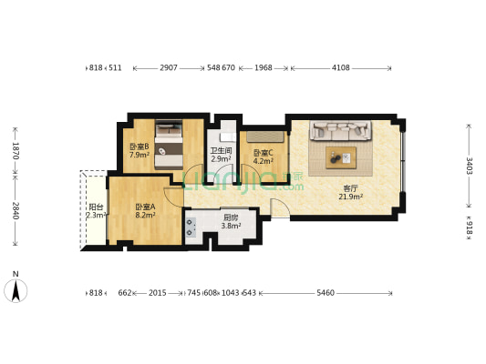 怡龙苑 3室1厅1卫 67平方