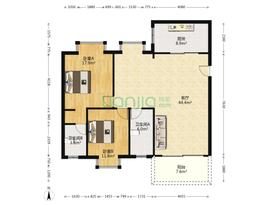 华达·金海华府 2室1厅2卫 193平方