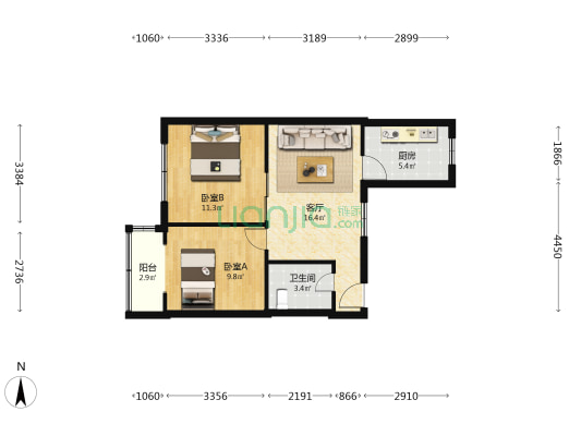 民康街小区 2室1厅1卫 64平方
