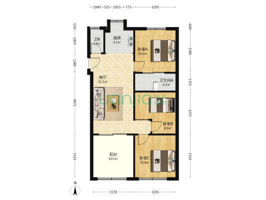 邮电工程局宿舍 3室1厅2卫 81平方