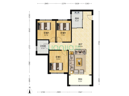 新松未来ONE 3室1厅1卫 102平方
