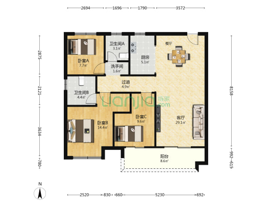 汴京熙华府 3室1厅3卫 125平方