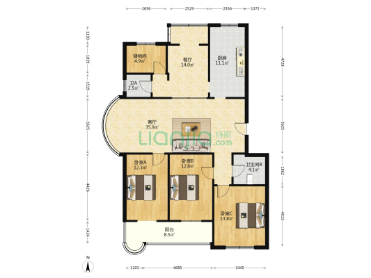 旭兴花园 3室2厅2卫 143平方