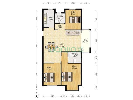 桃源名府 3室1厅2卫 123平方