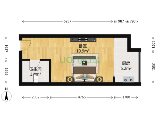 华润二十四城一期 1室0厅1卫 37平方
