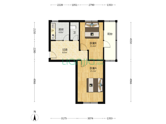 机床职工宿舍 2室0厅1卫 63平方