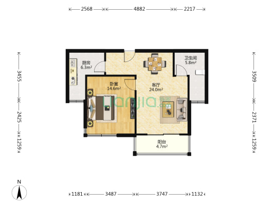 惠丰花园二区 1室1厅1卫 70平方