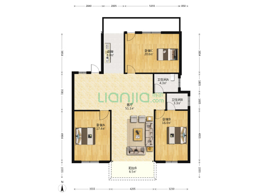 罗桥文家居委会 3室1厅2卫 141平方