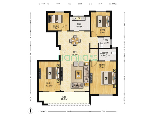 中南春溪集 4室1厅2卫 142平方