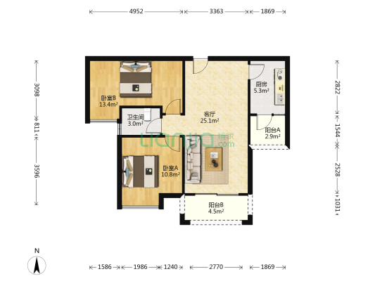 尚城国际 2室1厅1卫 83平方