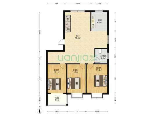 清荷悦庭 3室1厅1卫 117平方