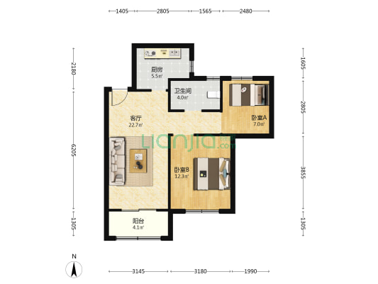 松南城欣哲苑 2室1厅1卫 78平方