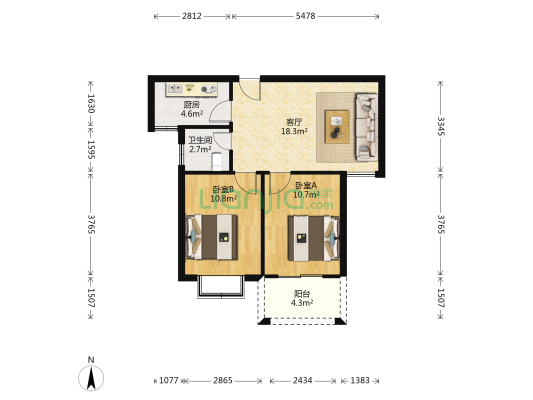 金山嘉苑 2室1厅1卫 64平方