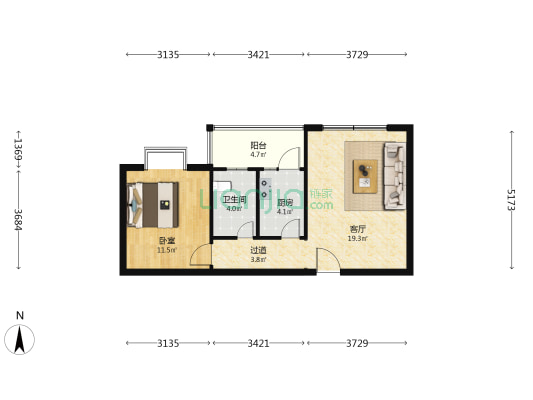 润芝园 1室1厅1卫 66平方
