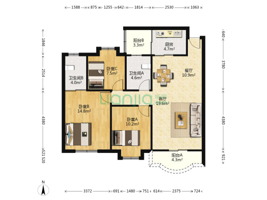 长环西（二城长环西） 3室2厅2卫 96平方
