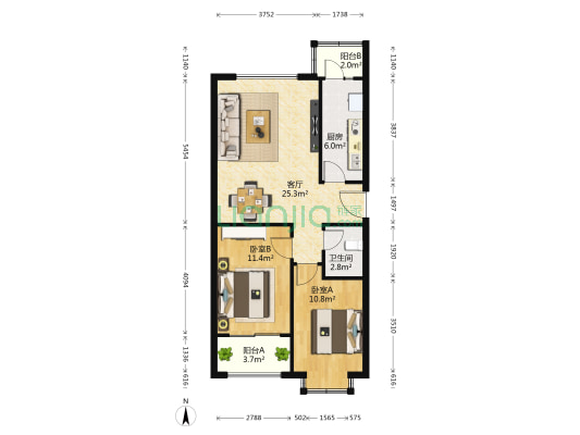 福城上上城二季 2室1厅1卫 88平方