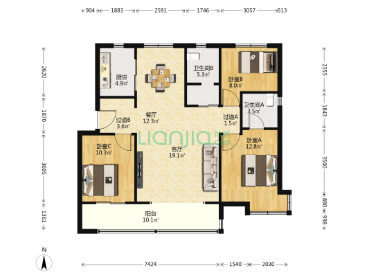 华远昆仑赋 3室2厅2卫 132平方