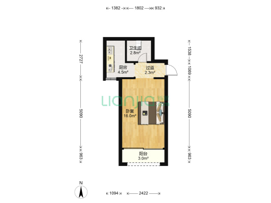 阳光城山与海B区 1室0厅1卫 45平方