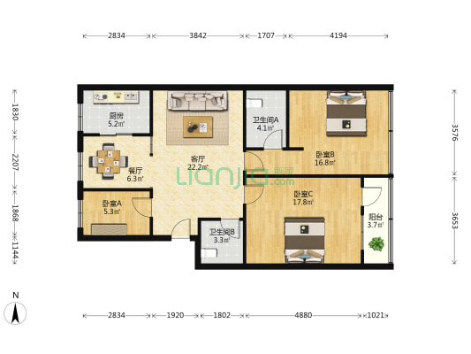 永兴路 3室2厅2卫 102平方