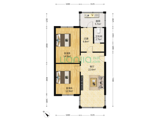 驿马桥小区 2室1厅1卫 78平方