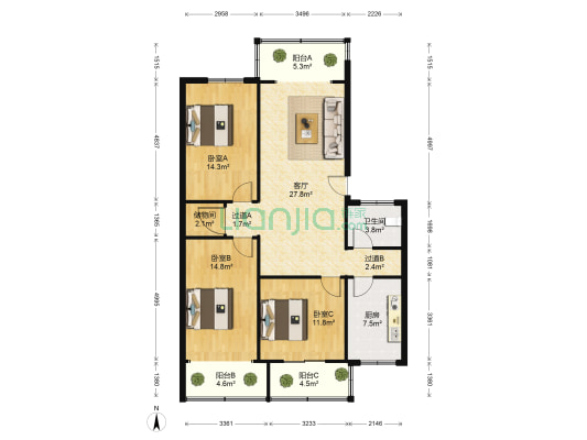 东泰生活区 3室1厅1卫 118平方
