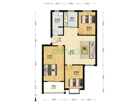 慧泽苑 3室1厅1卫 89平方