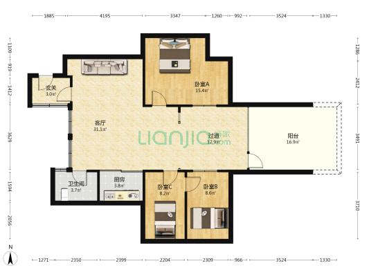 新宁路 3室1厅1卫 95平方