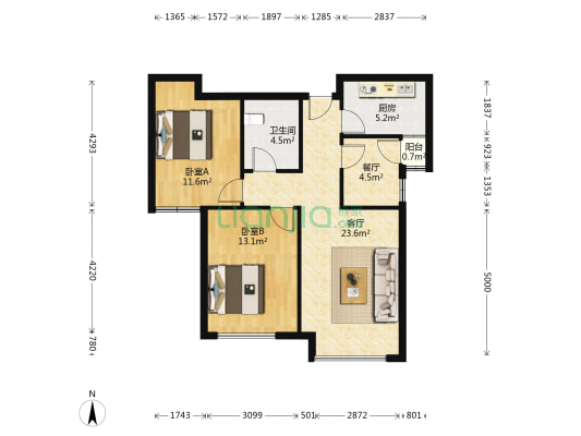 鸿坤理想湾 2居室 环境好 采光好 全阳格局-户型图