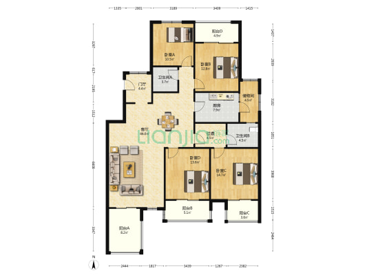 锦绣天成 4室1厅2卫 160平方