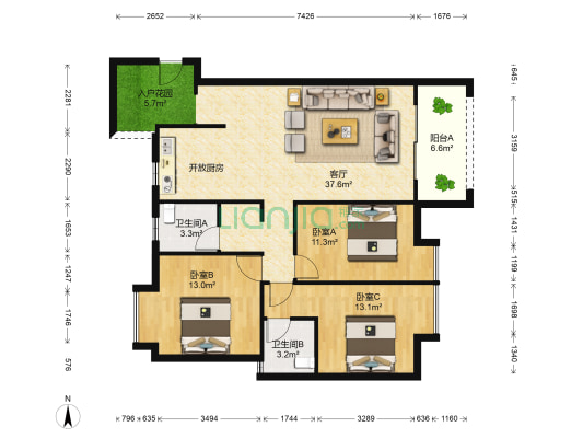 滨江8号公馆 3室1厅2卫 116平方